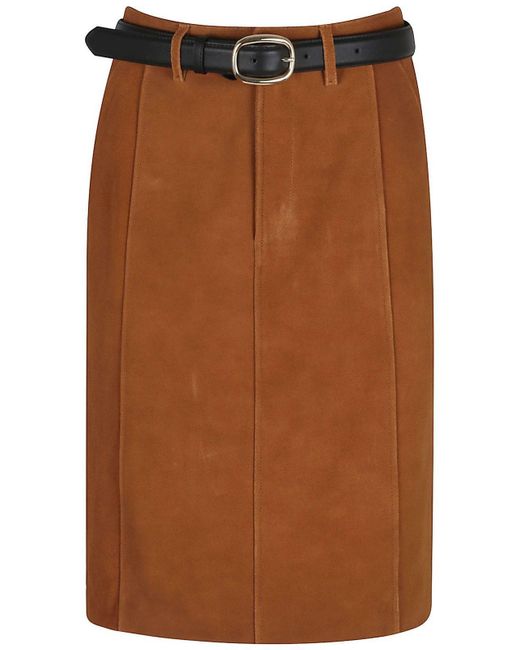 Self-Portrait Brown Belted Leather Skirt