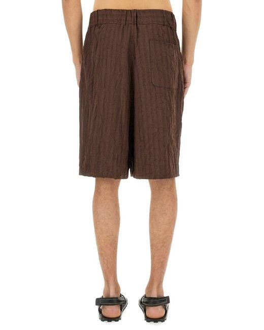 Dries Van Noten Brown Pleated Shorts Polyester for men