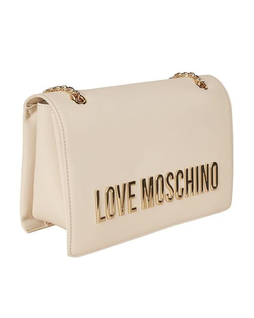 Moschino Natural Logo Plaque Applique Shoulder Bag