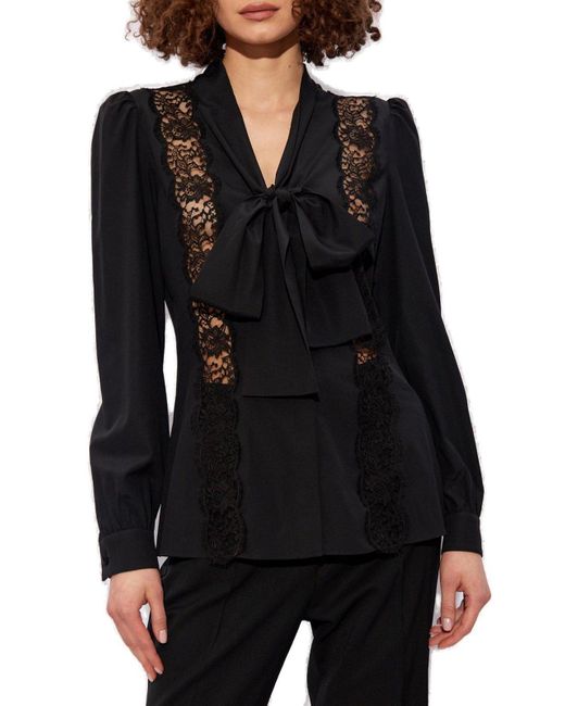 Dolce & Gabbana Black Silk Shirt With Lace,