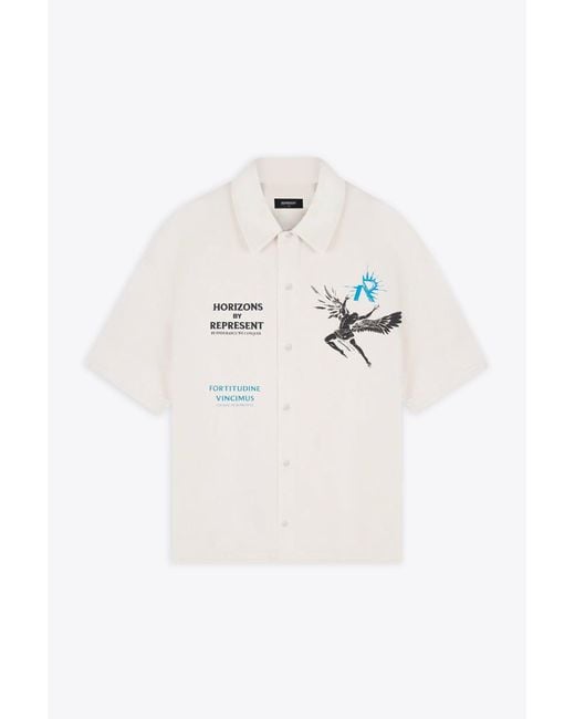 Represent White Icarus Ss Shirt Off Lyocell Shirt With Icarus Graphic Print And Logo for men