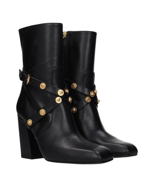 Versace Black Leather Ankle Boots