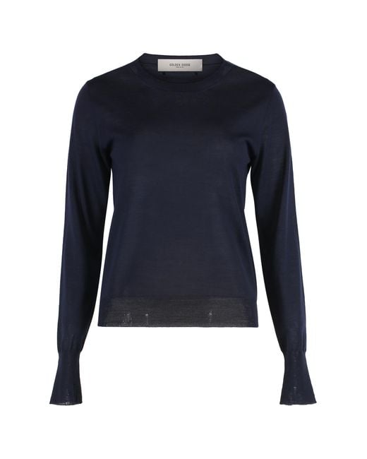 Golden Goose Deluxe Brand Blue Round-Neck Virgin Wool Sweater