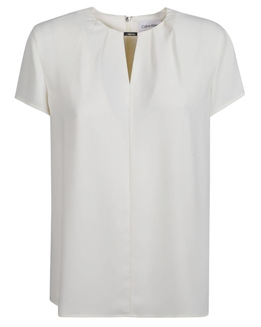 Calvin Klein White Metal Bar Short-Sleeved Blouse