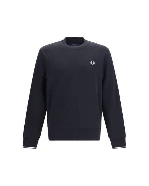 Fred Perry Blue Crewneck Sweatshirt With Logo Cotton Sweatshirts for men
