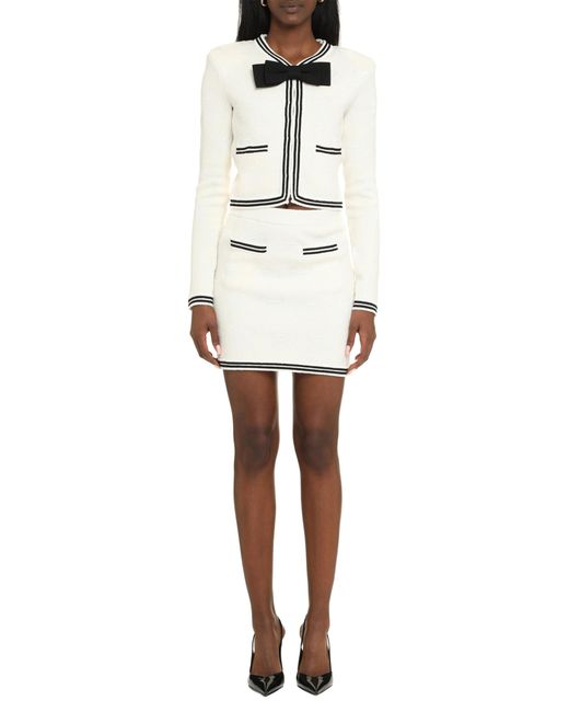 Self-Portrait White Knitted Mini Skirt Polyamide
