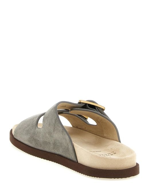 Brunello Cucinelli Gray Calfskin Slides Shoe for men