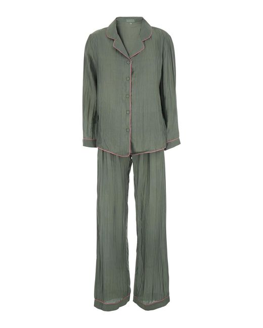 THE ROSE IBIZA Green Pajama Set Pijamasetwithbagl779 With Elegant Details Fabric Suits