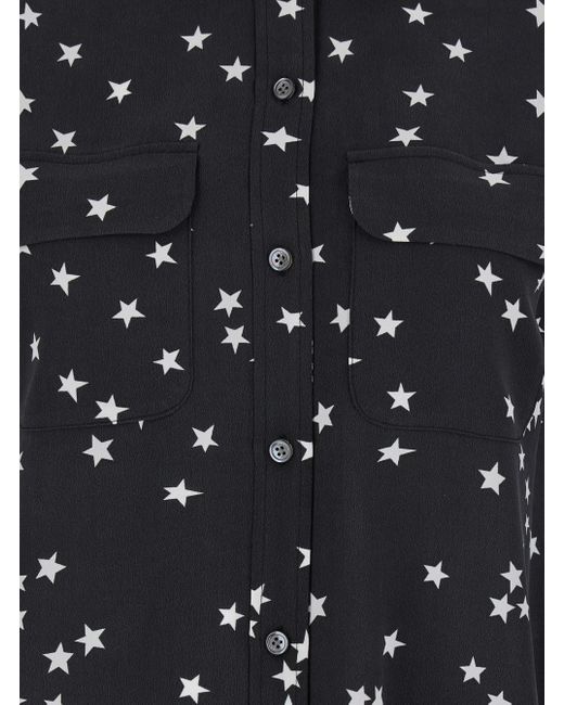 Equipment Black Shirt With All-Over Star Motif And Patch Pockets On The Chest