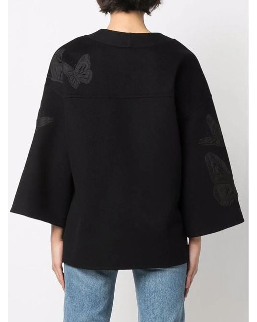 Valentino Black Embroidered Butterfly Wrap Jacket Clothing