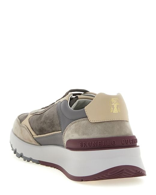 Brunello Cucinelli Gray Calfskin Athletic Sneakers for men