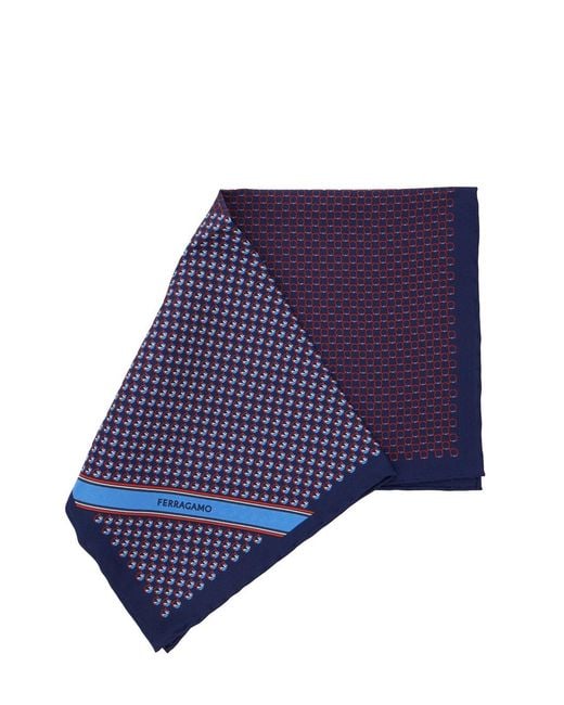 Ferragamo Blue Pocket Square Silk Ties & Bow for men