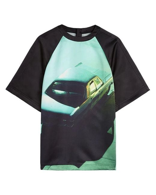 Jil Sander Green Car Print Oversized T-Shirt for men