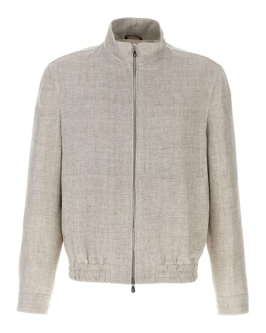 Brunello Cucinelli Gray Diagonal Bomber Jacket for men