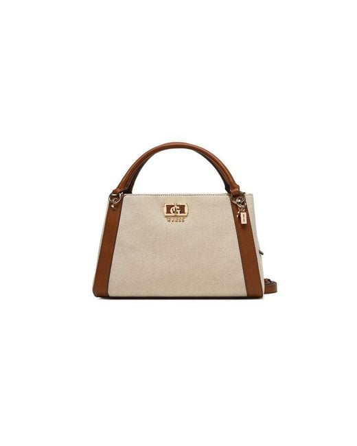 Guess Metallic Satchel Bag Natural-Cognac Cotton Satchel-Bags