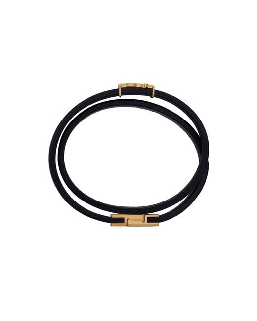 Saint Laurent Black Double Wrap Bracelet, Grained Leather Lamb Bracelets