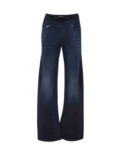 Balenciaga Blue Cotton Denim Curved Waist Jeans