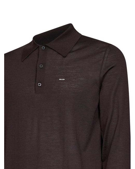 Prada Multicolor Abbigliamento Dark Combed Wool Long-Sleeved Polo Shirt for men