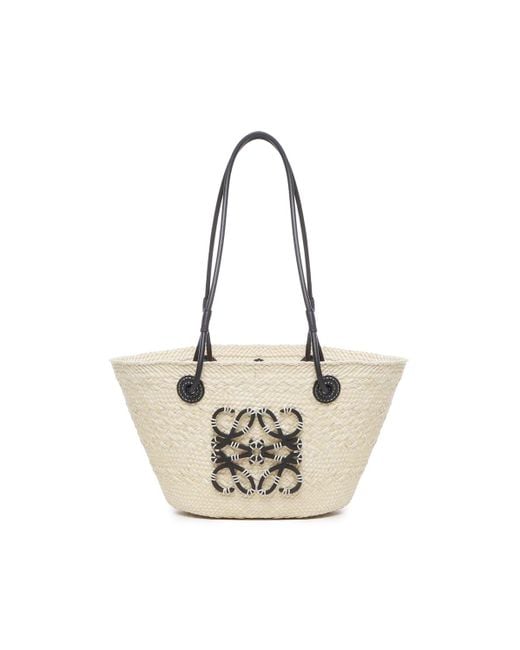 Loewe Metallic Anagram Basket Small Bag In Iraca Palm And Calfskin Leather