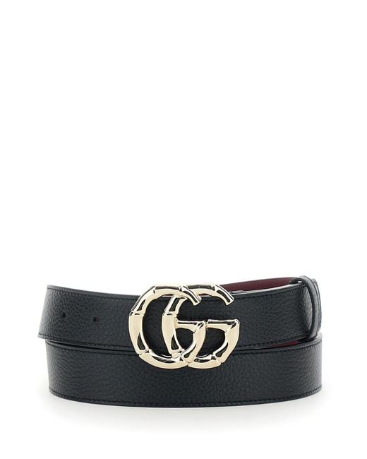 Gucci Black Leather Belt With Gg Buckle, Calf