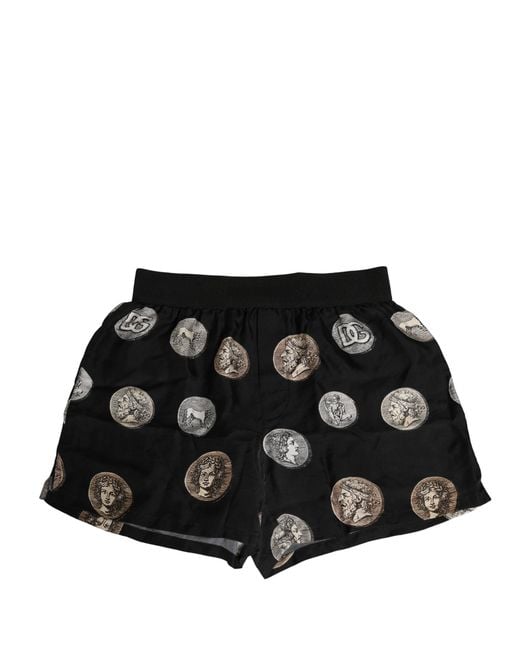 Dolce & Gabbana Black Ancient Coin Print Boxer Shorts Underwear Silk for men