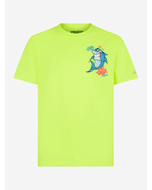 Mc2 Saint Barth Yellow T-Shirt With Shark Print Crypto Puppets Special Edition for men