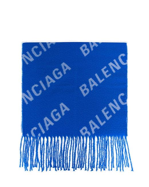 Balenciaga Blue Logo-jacquard Wool Scarf for men