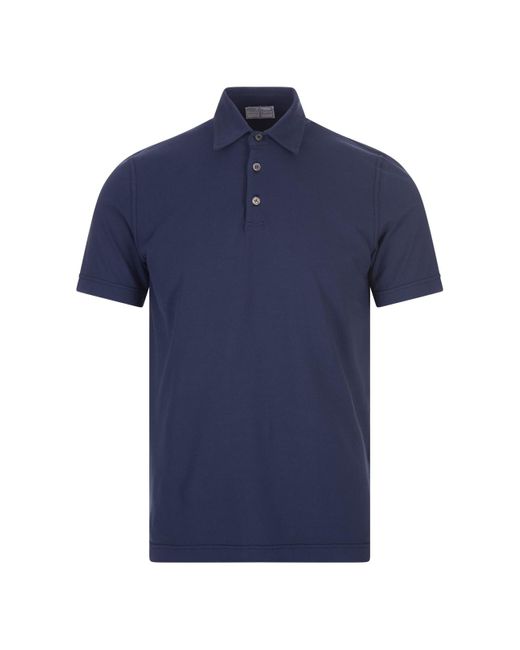 Fedeli Short-sleeved Polo Shirt In Dark Blue Cotton for men