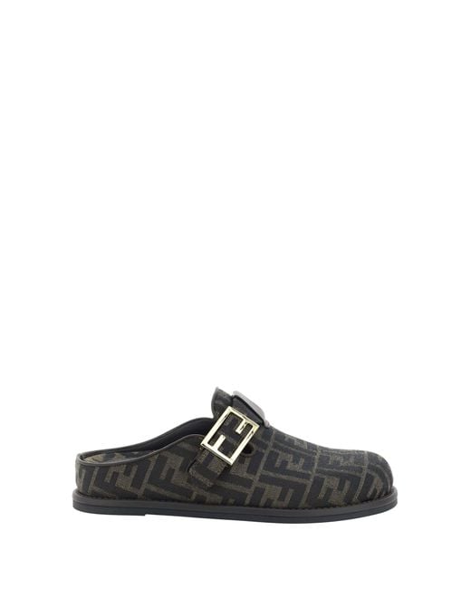 Fendi Black Feel Ff-Motif Mules