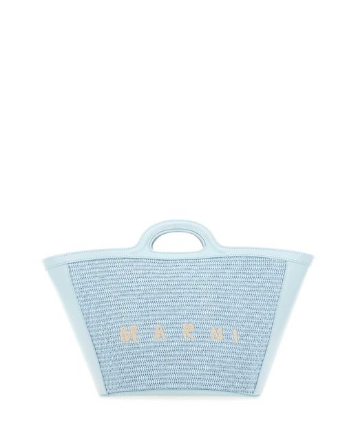 Marni Blue Pastel Light Leather And Raffia Small Tropicalia Summer Handbag