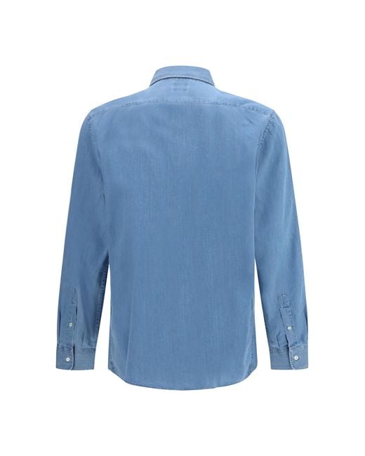 Brunello Cucinelli Blue Cotton Denim Shirt Chiarissimo for men