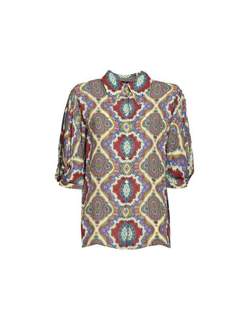 Etro Multicolor Graphic Printed Straight Hem Cady Blouse