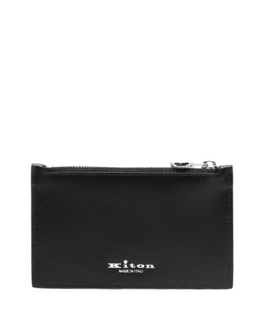 Kiton Black Leather Card Holder With Logo for men