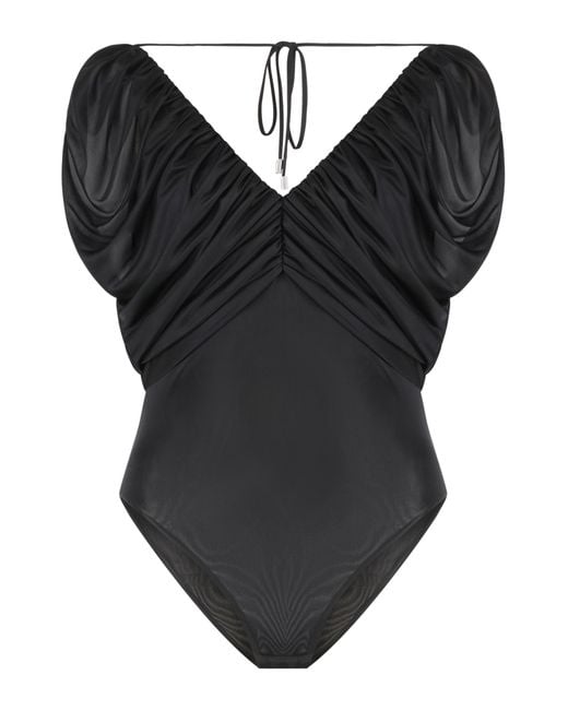 Pinko Black Beccafico Nylon Bodysuit Polyester; Nylon; Elastane Tops