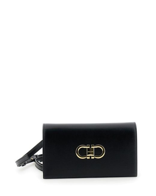 Ferragamo Black Mini Crossbody Bag With Gancini Logo