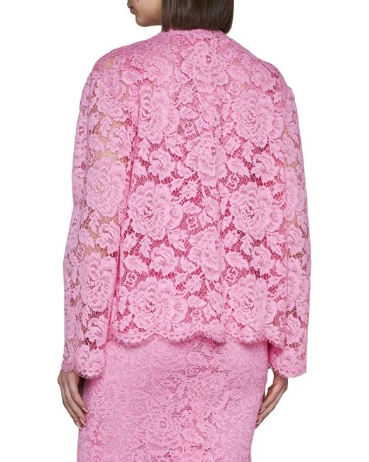 Dolce & Gabbana Pink Lace Cotton-blend Single-breasted Blazer