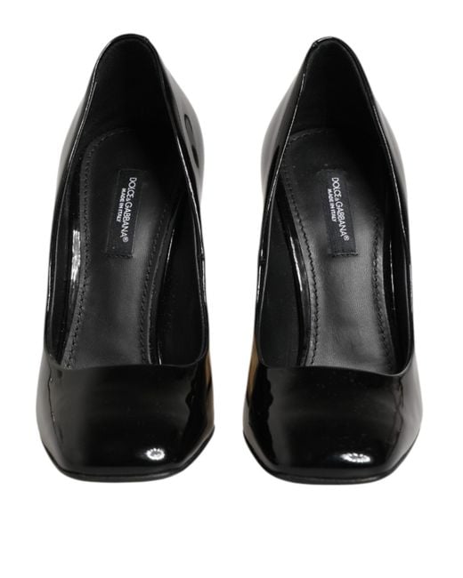Dolce & Gabbana Black Patent Leather Logo Heels Pumps Shoes 100Lf