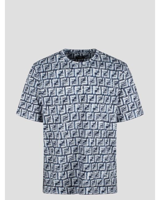 Fendi Blue Ff Cotton T-shirt for men