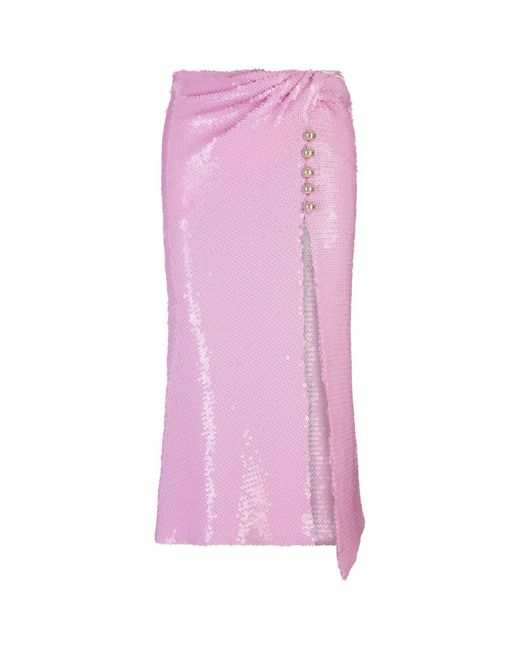 Paco Rabanne Synthetic Pink Sequined Midi Skirt With Draping | Lyst UK