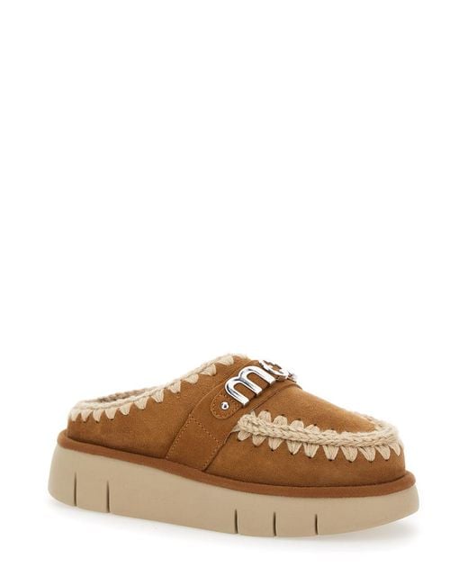 Mou Brown Mules With Logo Lettering Sheep