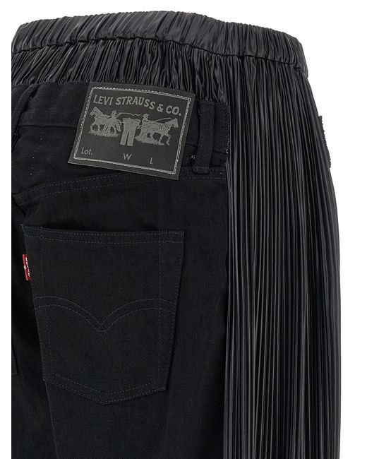 Junya Watanabe Black Wide-Leg Denim Jeans With Pleated Inserts And Trompe L'Oeil Button