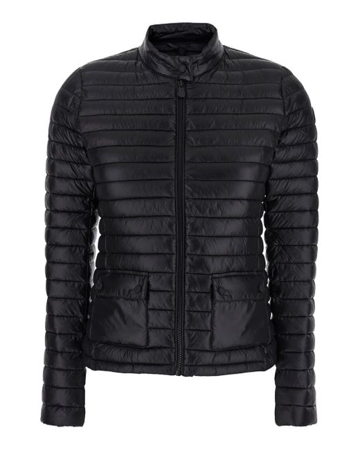 Save The Duck Black Twinkle Down Jacket With High Neck And Logo Patch On The Sleeve