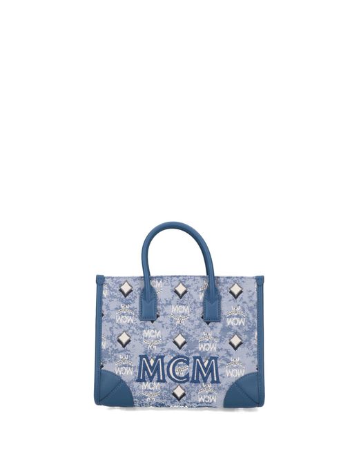 MCM Blue 'münchen' Small Tote Bag