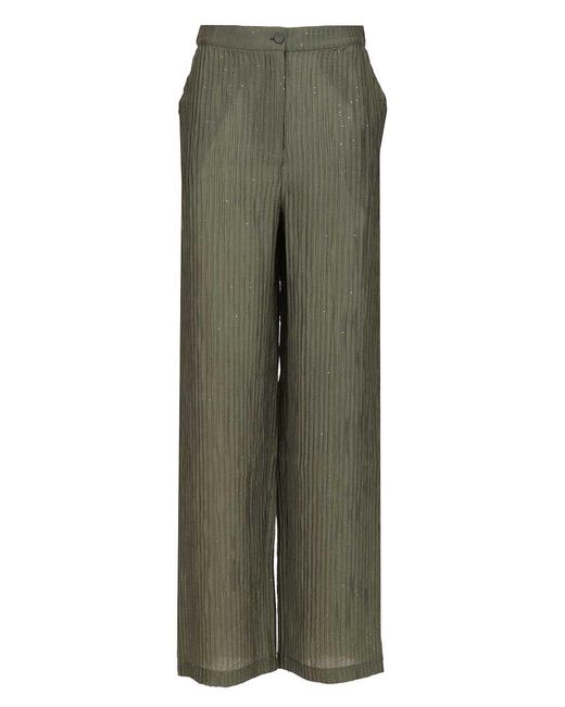 Emporio Armani Green Textured Lurex Taffeta Trousers