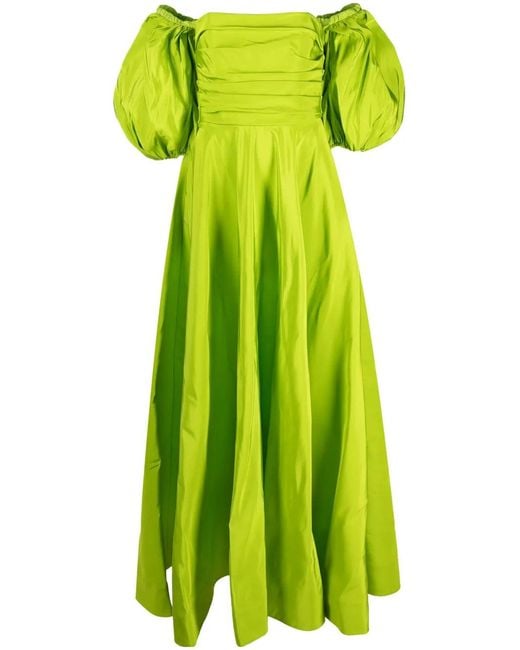 Valentino Green Off-Shoulder Floor-Lentgh Dress
