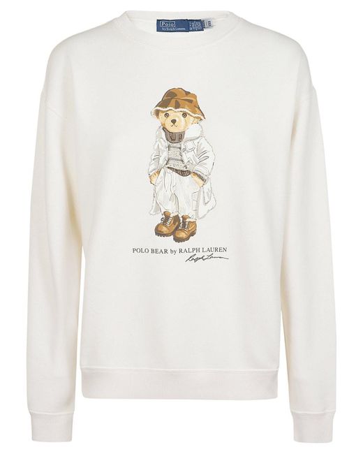 Ralph Lauren White Polo Bear Fleece Crewneck Sweatshirt