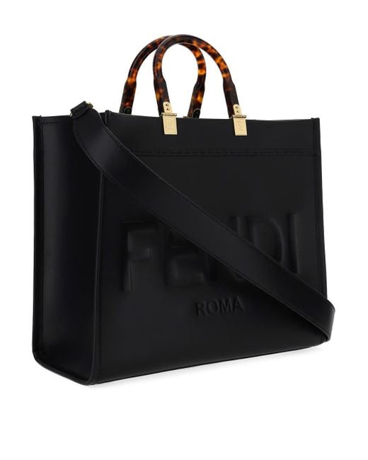 Fendi Black Sunshine Large Leather Tote Bag