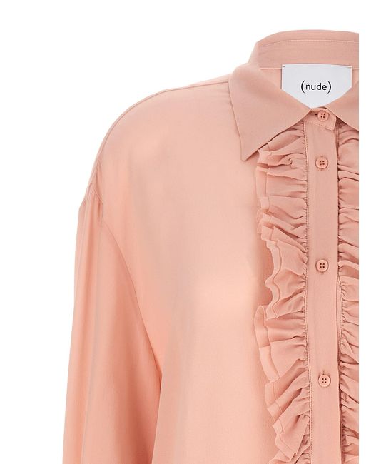 Nude Pink Ruffled Silk Shirt