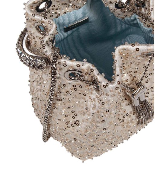 Jimmy Choo White Bon Bon Satin Bag With Micro Net And Applied Stones