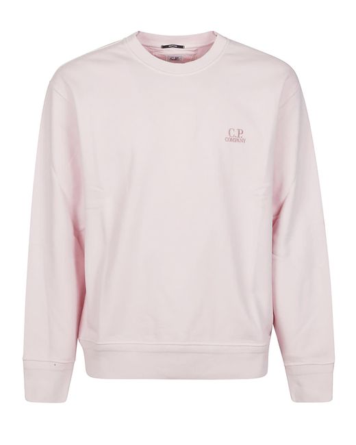 C P Company Pink Diagonal Fleece Logo Cotton Sweatshirt for men